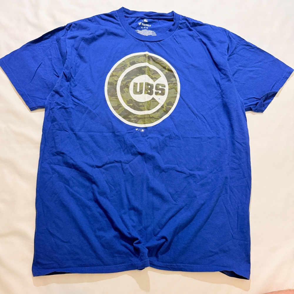 Fanatics Chicago Cubs T-Shirt Mens XL Blue Camo Logo MLB Baseball Tee